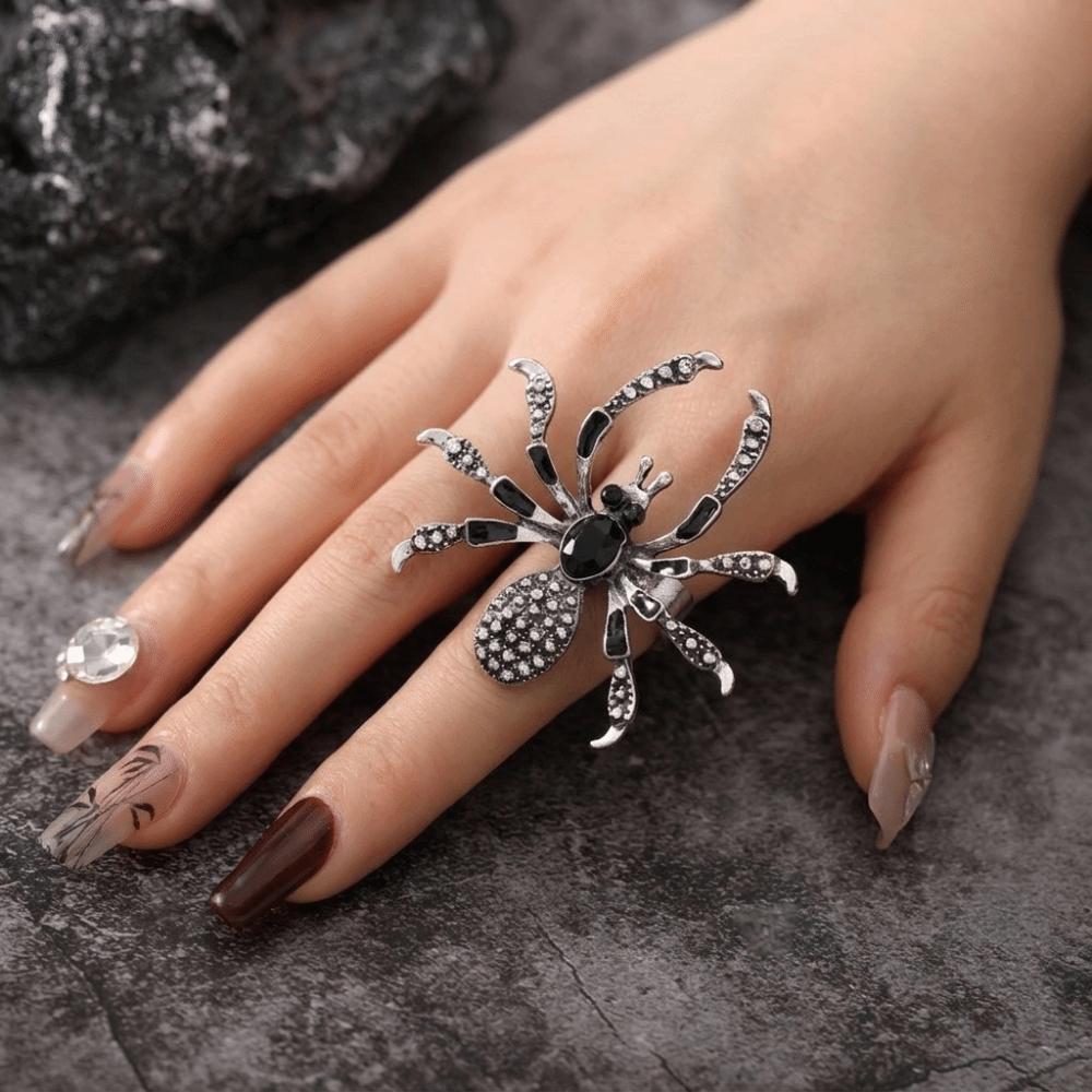 Insects Spider Ring Rhinestone Finger Ring Exaggerated Open Ring  Men