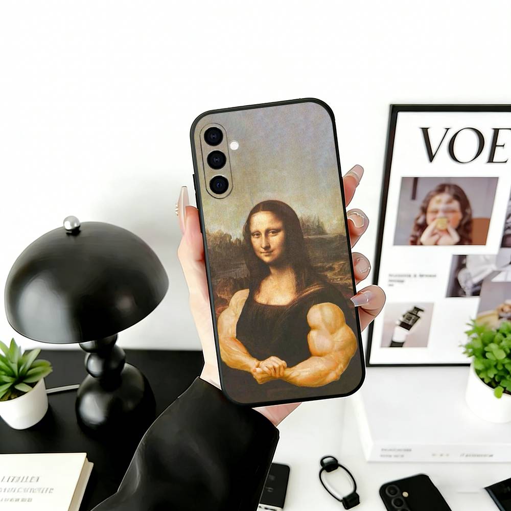 Humorous M-Mona L-Lisa Art Phone Case For Samsung Galaxy A73,A72,A71,A70,A53,A52,A51,Soft Silicone Black Cover