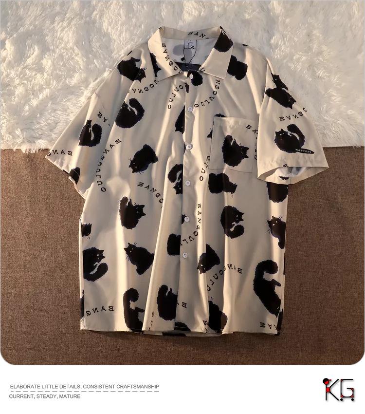 

Мужская хип-хоп рубашка с коротким рукавом в стиле ретро с принтом кошки L