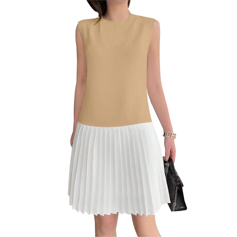 

ZANZEA Women Casual Round Neck Sleeveless Pleated Patchwork Dress XL