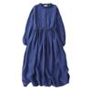2025 Early Autumn Women's High-End Cotton Linen Ruffle Collar Mid-Length Dress - Light Luxury & Slimming Fit