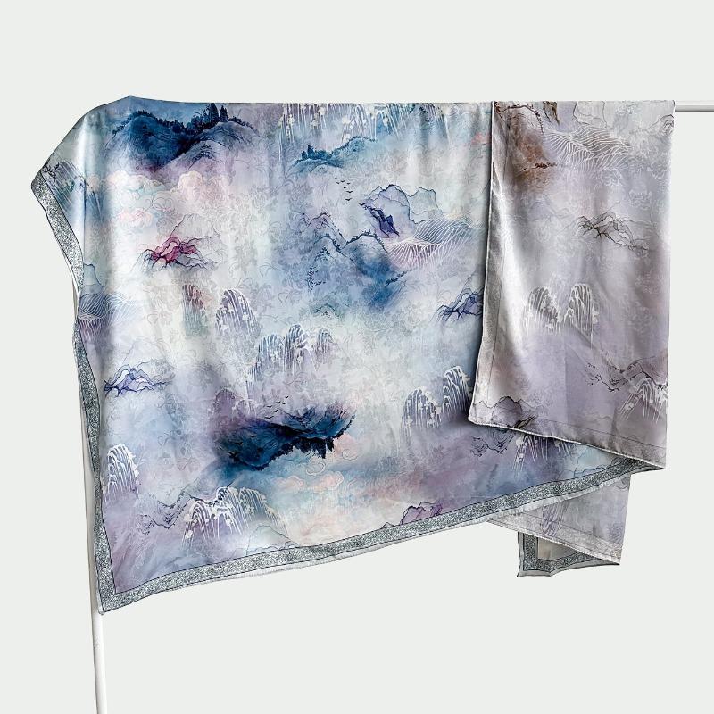Chinese style fragrant cloud gauze square scarf silk scarf floralsprinting double-sided silk scarf shawl