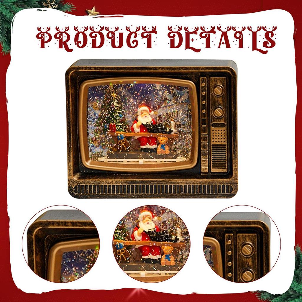 Christmas Santa Claus Music Box Television Shaped Artwork Gift with Light Decoration Ornament for Wedding Cafes Home Restaurants