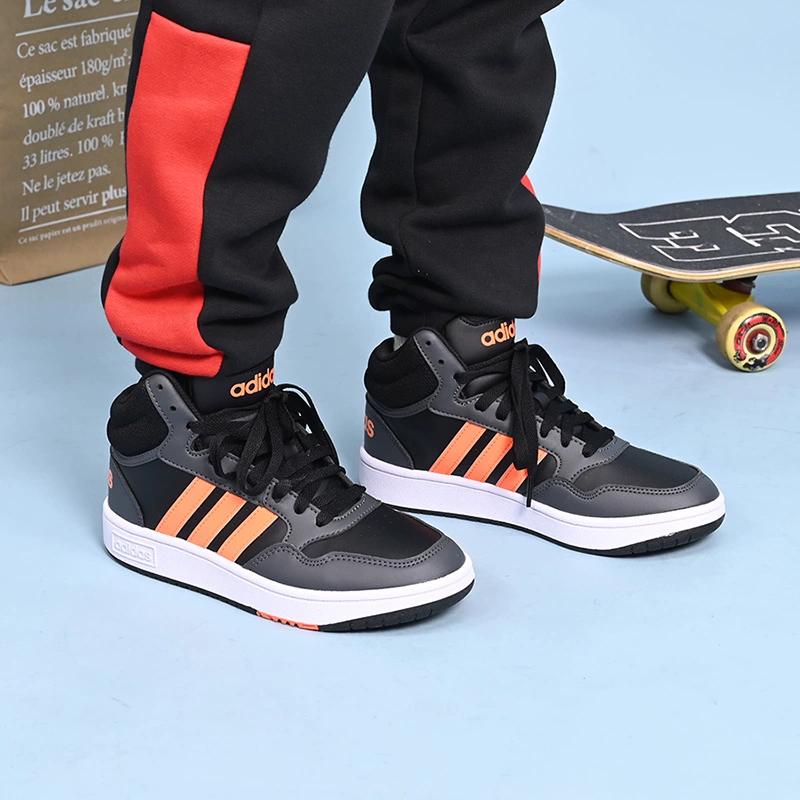 Adidas Neo Hoops 3.0 Mid K Anti Slip Wear Resistant Mid Top Kids' Skateboarding Shoes Black Orange Kids' Sneakers HQ4492