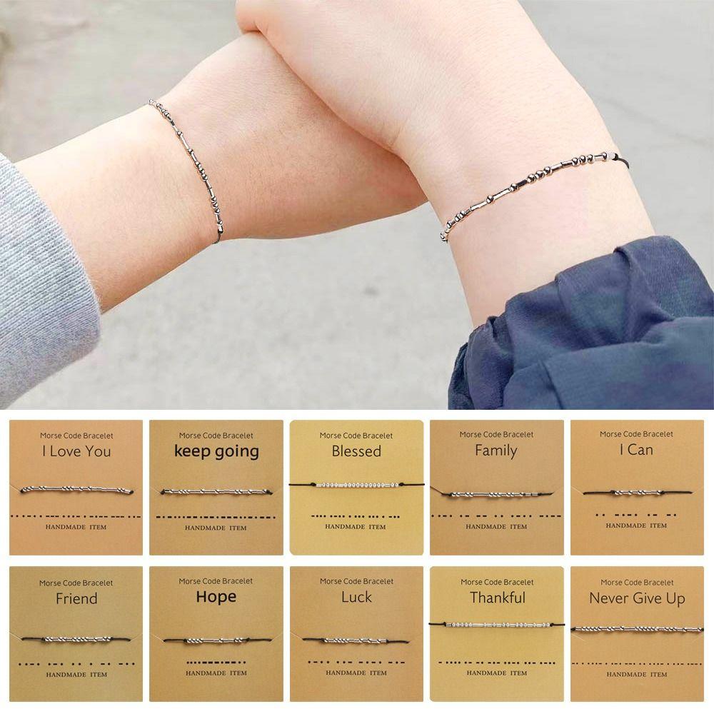 

Браслет «Я люблю тебя» с азбукой Морзе, металлические эластичные браслеты, модные браслеты из бисера