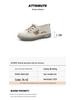 Women's White Leather Slip-On Sneakers - Spring/Autumn, Soft Sole, Butterfly Design, Casual Flats, Plus Sizes Available