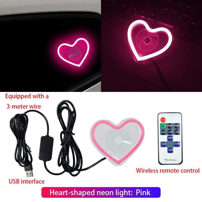 Car LED window lights interior decoration lights glowing heart atmosphere lights USB wiring car modification neon Car Decoration