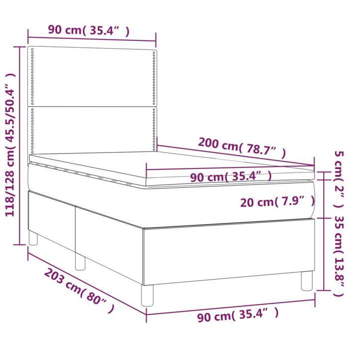 VidaXL Slatted Bed Base with LED Mattress, Upholstered Bed, Single Bed, Adult Bedroom Interior Bed, 3136046