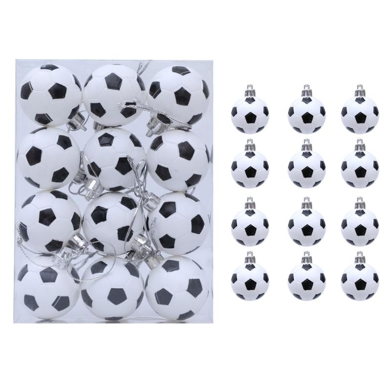 12 Stück Weihnachtsbaumkugeln Fußball Kugel Hängeornament Weihnachtsbaumschmuck für Winterurlaub Party Dekoration