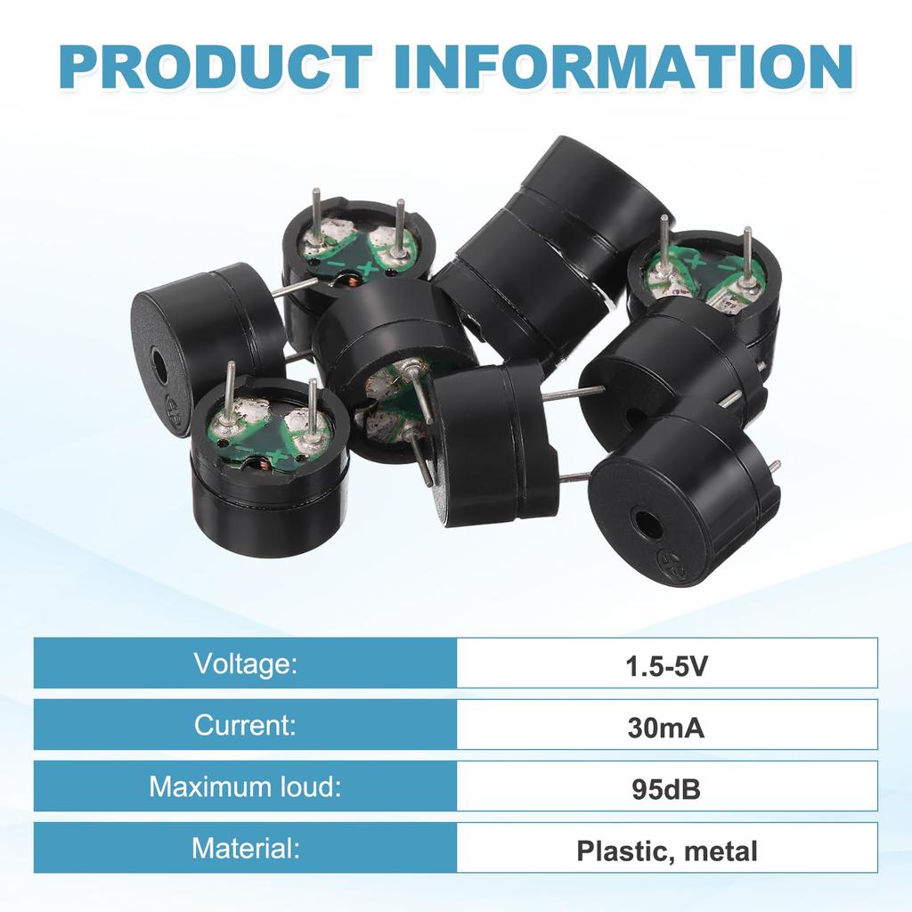 Uxcell 50 pezzi Buzzer Passivo Suono Elettronico Buzzer Allarme Buzzer Piezoelettrico Segnale Acustico Continuo Circuito Fisico Allarme Scheda di Sviluppo Sicurezza Casa