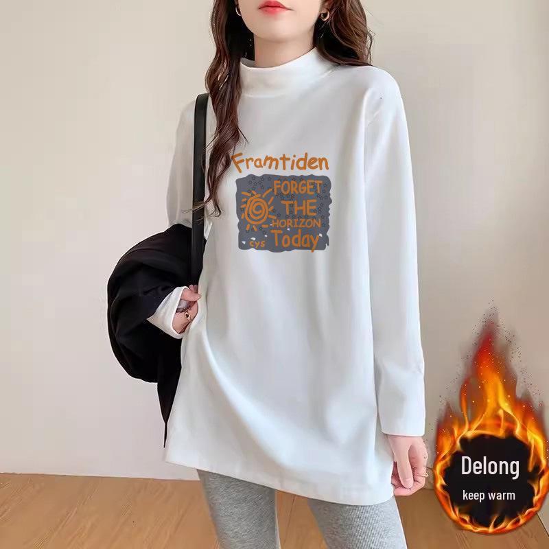 

Women s Preppy Brushed Mid-Length Base Layer Top for Autumn/Winter - Hip-Covering T-Shirt to Pair with Shark Pants XXL