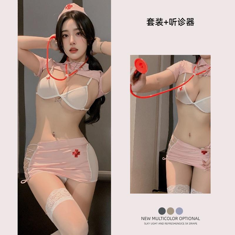 erotic underwear pure desire erotic uniform small nurse suit side strap three-point lace-up temptation suit