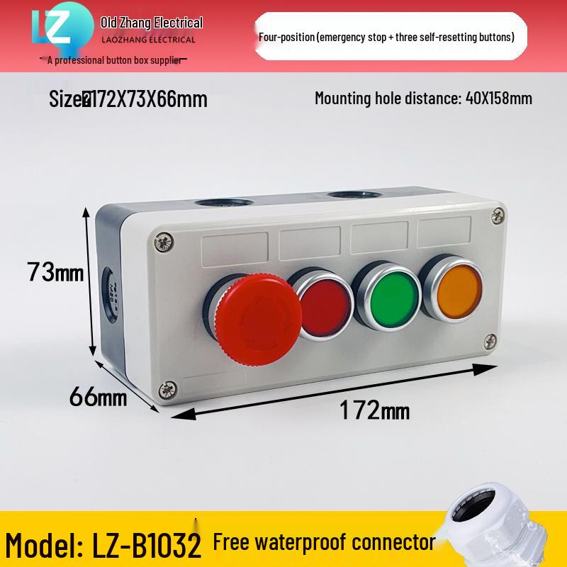 IP65 Waterproof Button Box with Emergency Stop & Indicator Light - 12345-Hole Plastic Enclosure