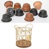 Coffee Pod Basket Decorative Round Wire Coffee Capsule Holder with Wooden Base for Cafe Kitchen Countertop