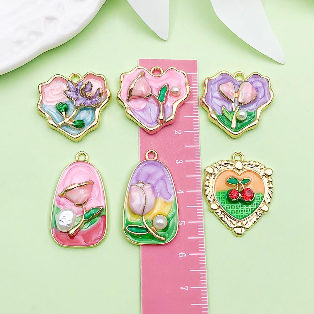 Heart & Flower Pendant Charms: Mixed 6 Colors Oil Drip Alloy for DIY Jewelry
