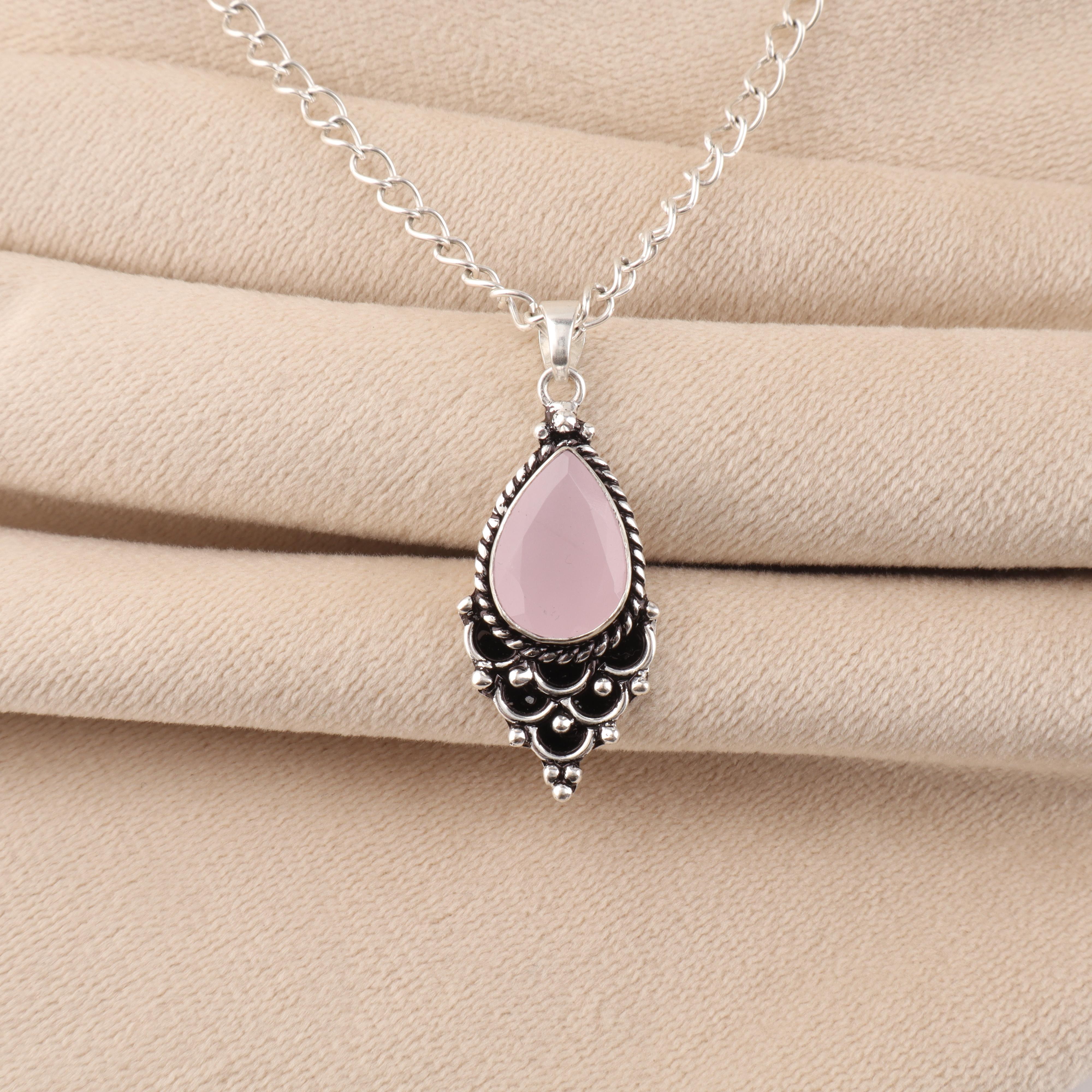 

Rose Chalcedony Gemstone 925 Sterling Silver Handmade Designer Pendant 1.5 For Gift PP-70-18