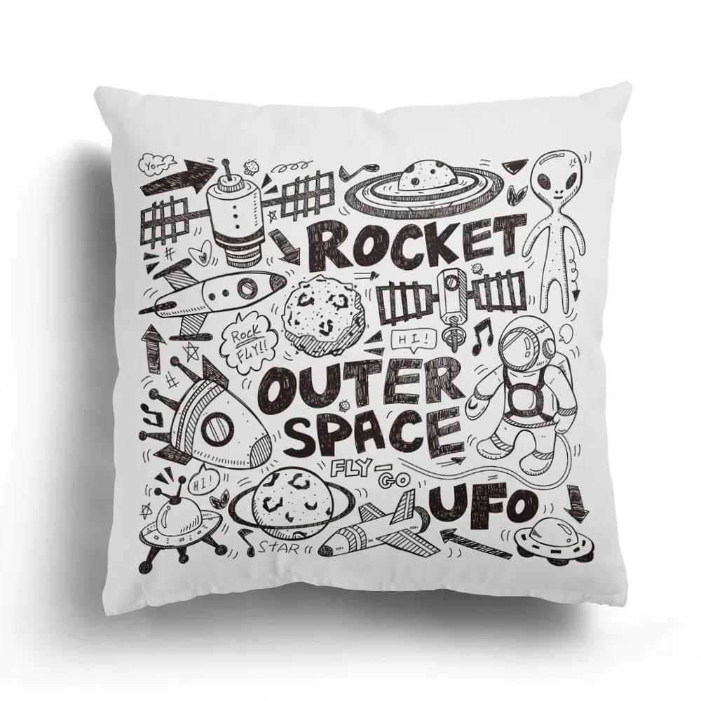 Fashion Black and White Sky Cartoon Astronaut Home Sofa Cushion Cover Cartoon Pattern Room Bedroom Pillowcase Decoration