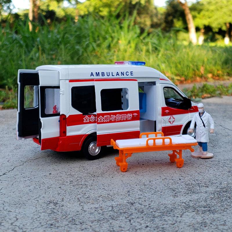 ZOXWG1 1:34 FORD Transit Alloy Ambulance Vehicles Car Model Diecast Metal Toy Broadcast Car Model Simulation Sound and Light Kids Gifts