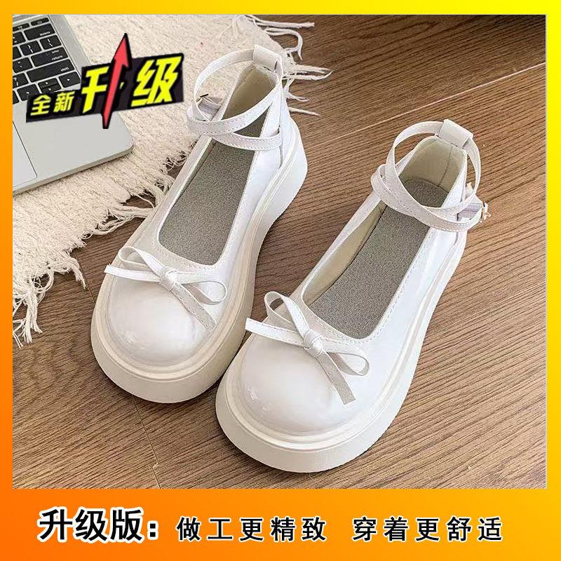 Bow Soft Sole Round Head Heightening Small Leather Shoes Breathable 2025 Mary Jane Spring and Autumn Single Shoes Women's Versatile Popular Women's Sh