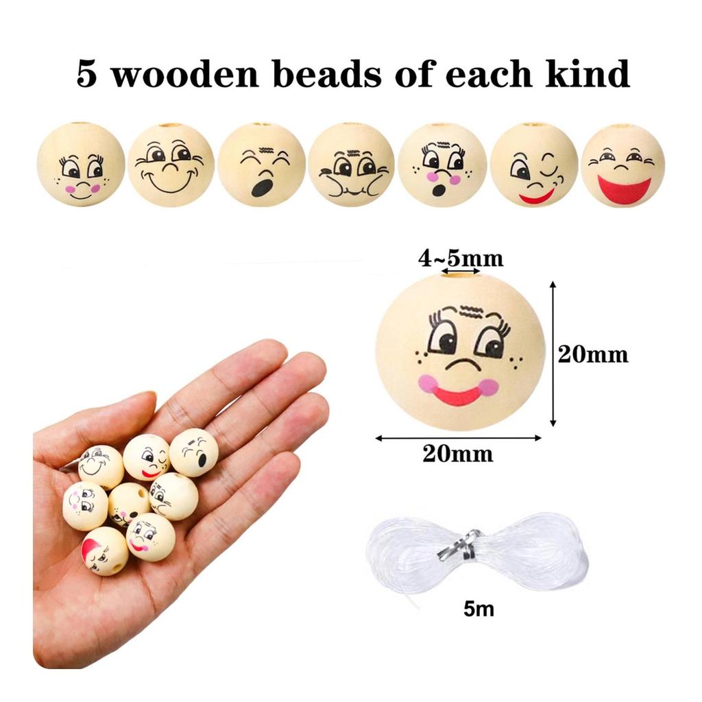 40 Pieces Wooden Beads with Faces Adorable Smiling Face for Crafters, Hobbyists, DIY