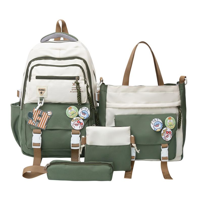 New Student Schoolbags Fashionable and Trendy Color Blocking Backpacks  Multi Piece Set  Large Capacity Primary and Secondary School Schoolbags