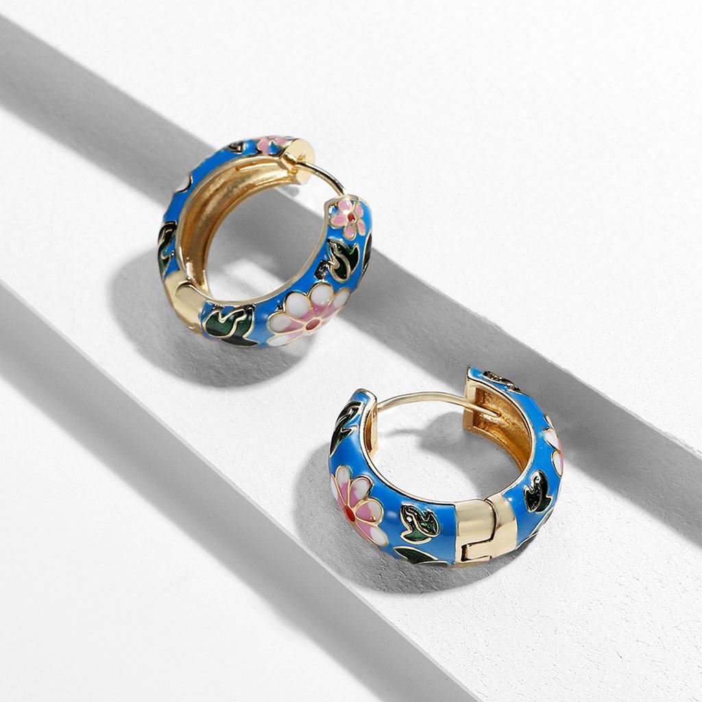 Orecchini a Cerchio Fiorati in Acciaio Inossidabile con Zirconi Colorati Orecchini Huggies Rotondi per Donne Ragazze Gioielli Spessi Robusti