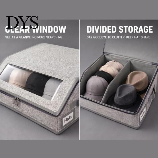 Bedroom Drawer Organizer Foldable Hat Storage Bin, with Clear Window And Handle, Accessory for Wardrobe Non-woven Fabric Baseball Cap Organizer,