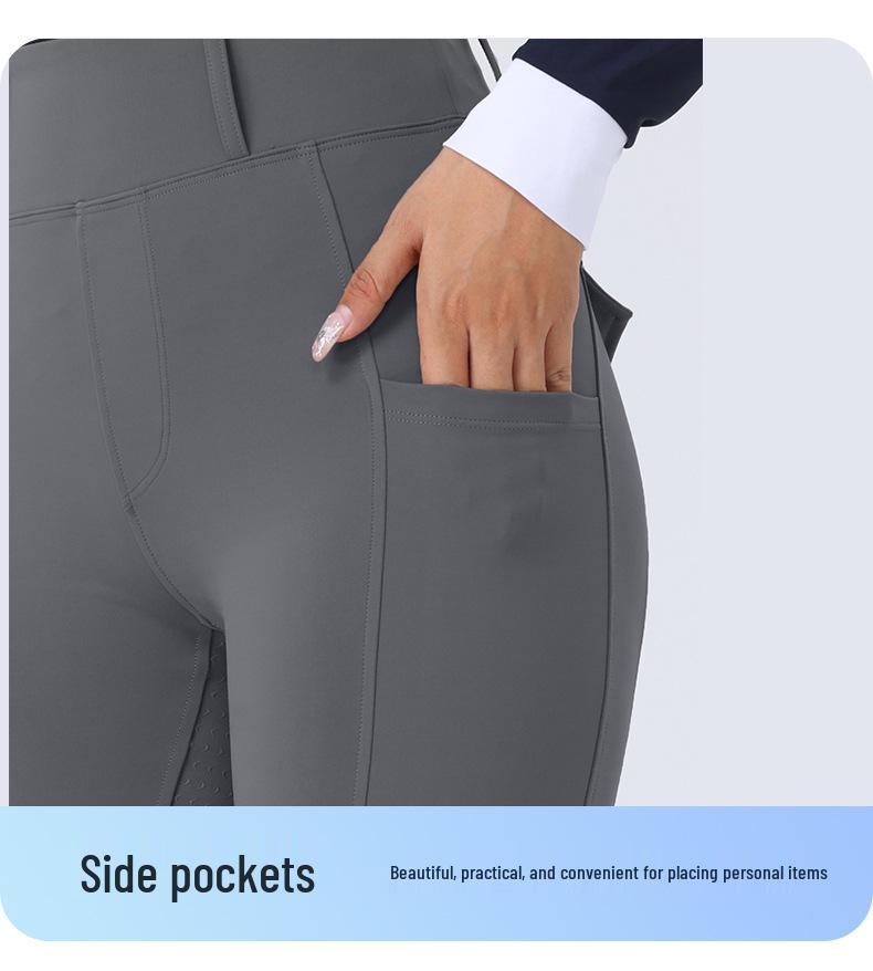 Damskie białe silikonowe bryczesy jeździeckie z pełnym lejem antypoślizgowym - Elastyczne obcisłe spodnie konkursowe jeździeckie, styl europejski i amerykański.