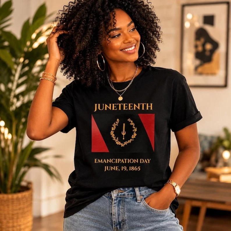Juneteenth Emancipation Day Tee | Black American Heritage Flag June 19 1865 | S