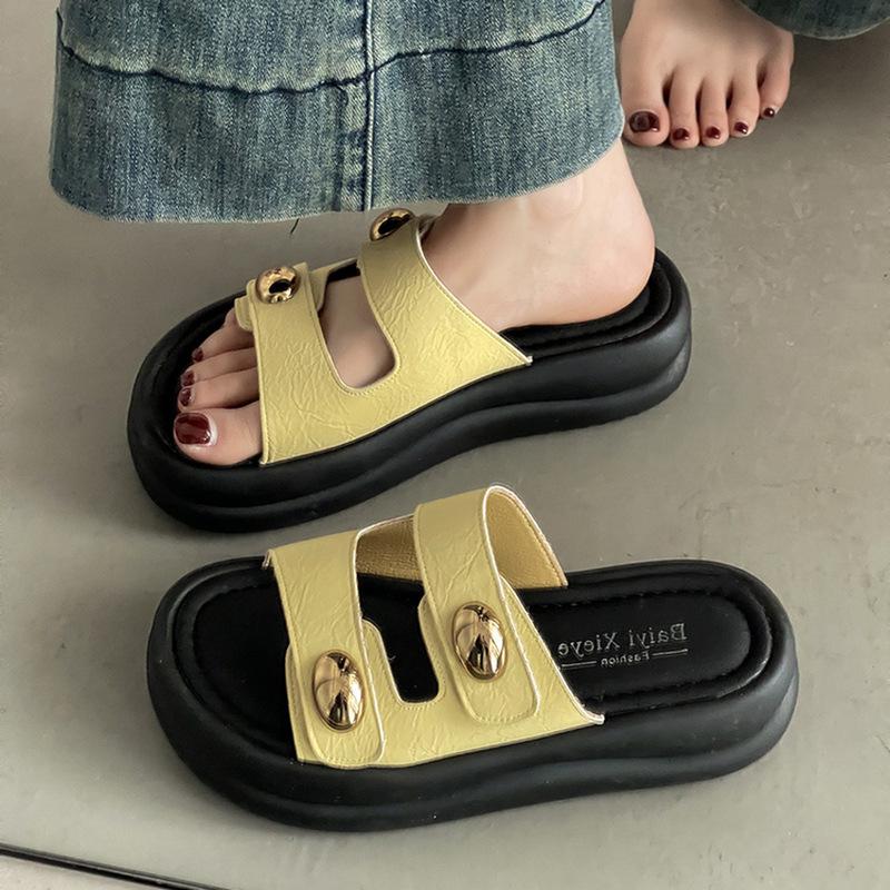 Thick-soled slippers for women's outer wear summer new high-end casual height increase with skirt one-word sandals