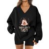 Women's V-neck Dropped Shoulder Halloween Print Sports Sweatshirt Top