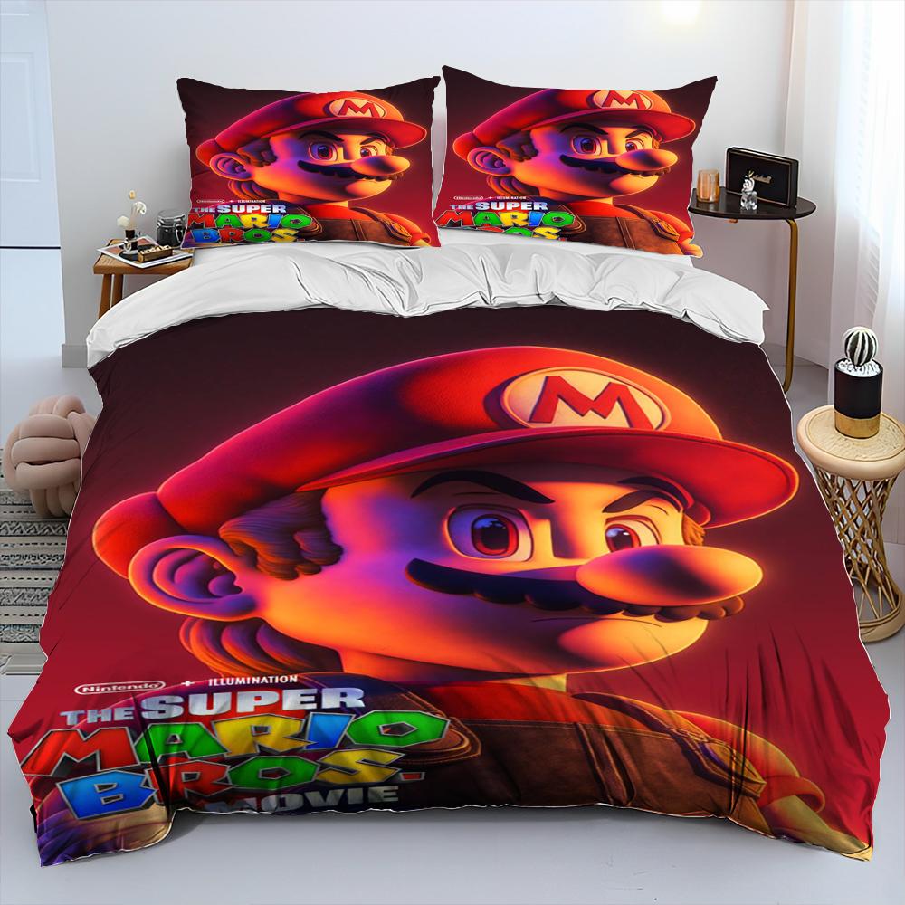 Set Biancheria da Letto Copripiumino Cartone Animato Mario Stile Retro 23 Set Letto Copripiumino Federa Set Biancheria da Letto Matrimoniale Regalo per Adulti Bambini