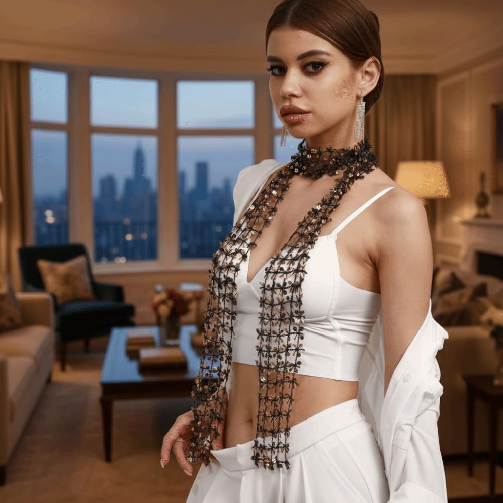 Hollow Sequin Scarf Flower Shape Sparkling Hair Accessory Neck Wrap Waist Chain  Party