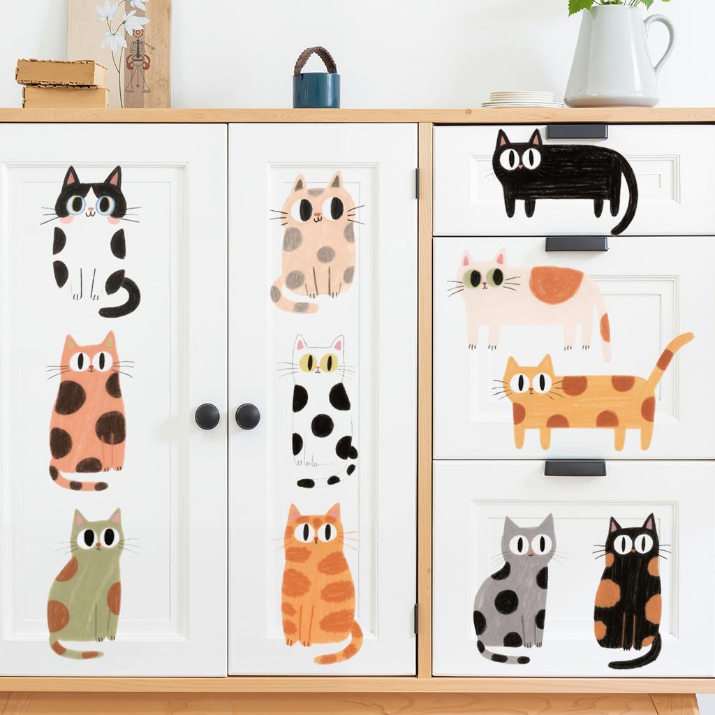 Cute Cat Wall Stickers for Kids Room Removable Self Adhesive Animal Wall Decor Cartoon Kitty Nursery Decals