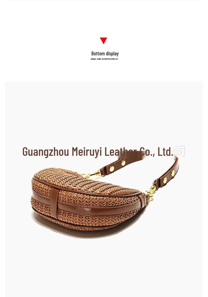 Versatile Retro Woven Straw Handbag with Metal Chain