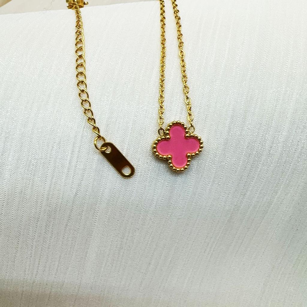 Double Sided Titanium Steel Clover Bracelet Necklace Ring Earrings Women's Non Fading Set Jewelry