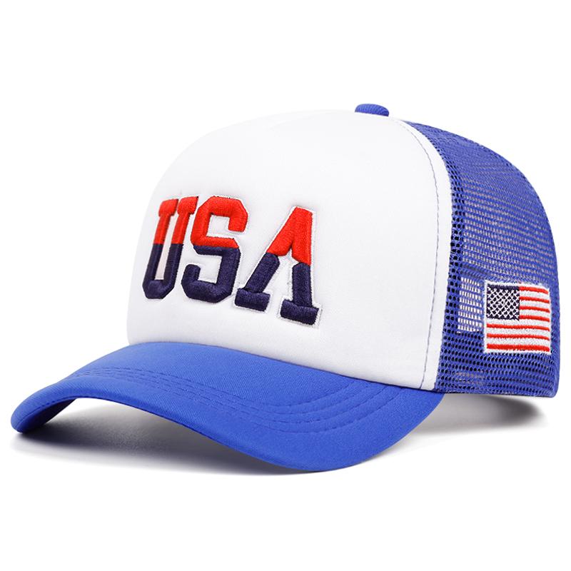 

New Cotton Mesh Hat Usa Side Embroidered American Flag Fashionable Hip Hop Hat Outdoor Sunshade Hat Adjustable Baseball Hat