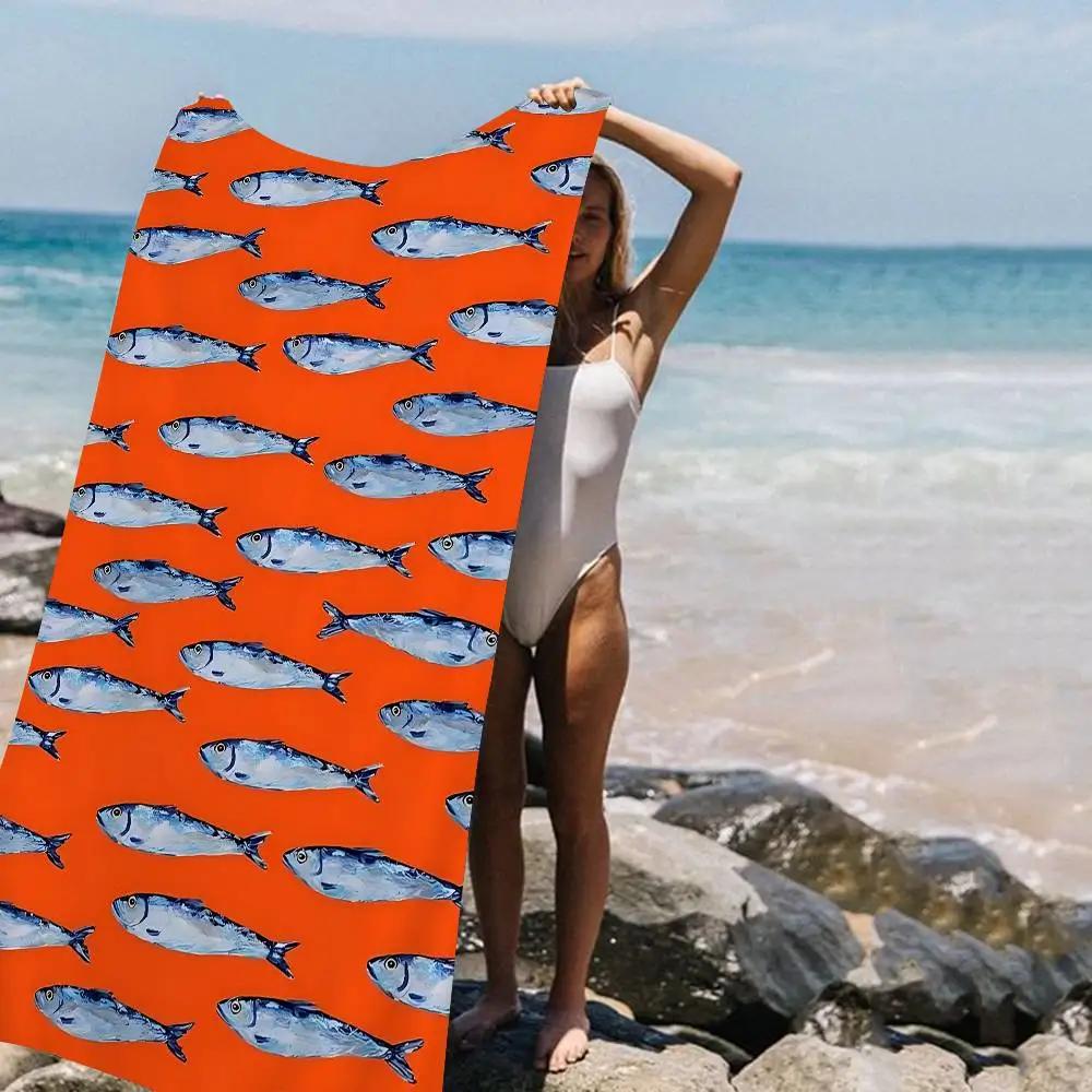 Bunte Sardine Hummer Fisch Meeresbewohner Großes Mikrofaser Strandtuch Schnelltrocknendes Handtuch Sand Strandtücher Poolhandtuch Für Yoga