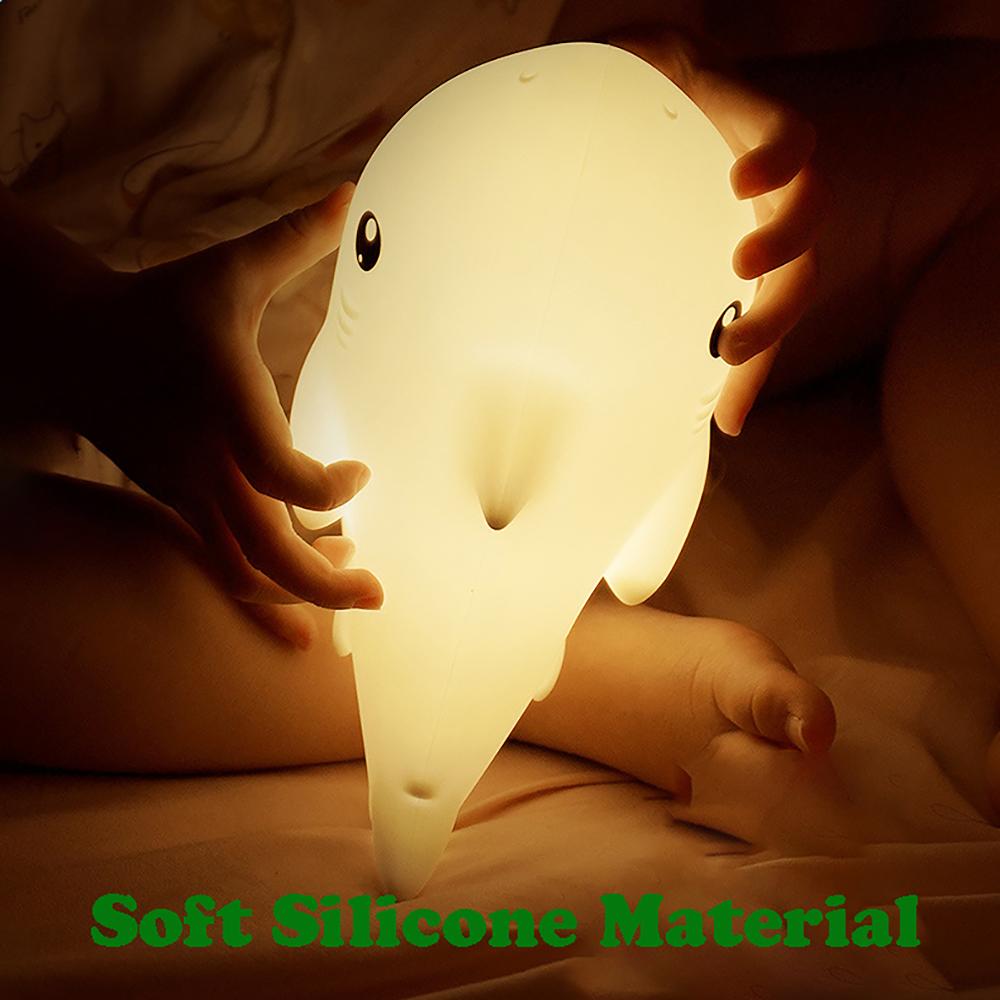 Cute Cartoon Shark Shape Silicone Light LED NightLights USB Rechargeable Bedside Decor Atmosphere Lamp