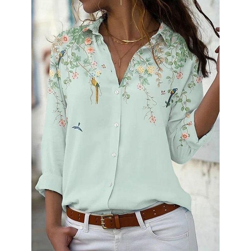 Women's Shirts Ombre Floral Graphic Stylish Casual Long Sleeved Shirts Collar Regular Tops Daily Buttons Women's Clothing