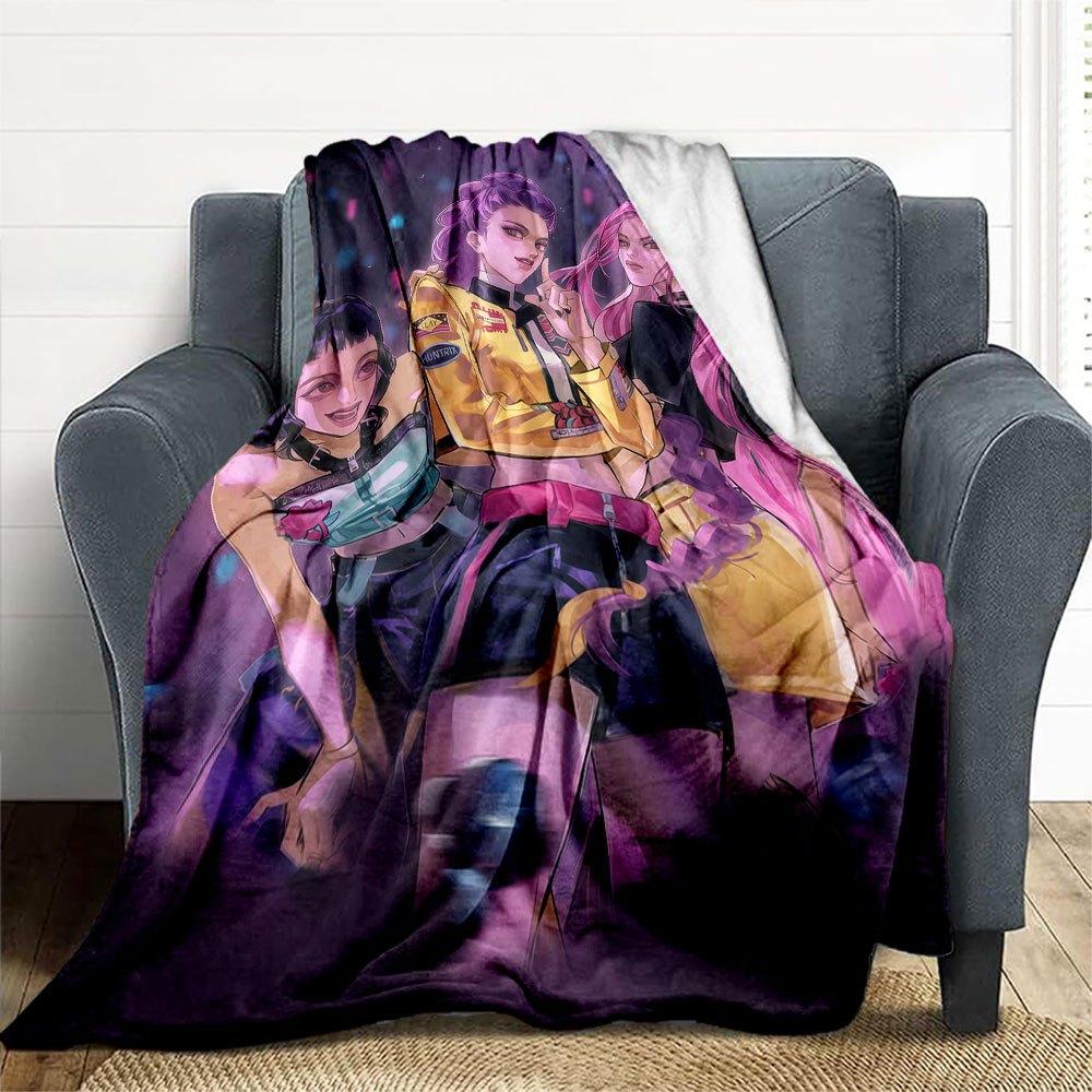 "Vivid Anime Characters Fashionable Jacket with Unique Patches"Blanket Lightweight Flannel Throw Blanket for Sofa, Bed, Travel, Camping, Liv