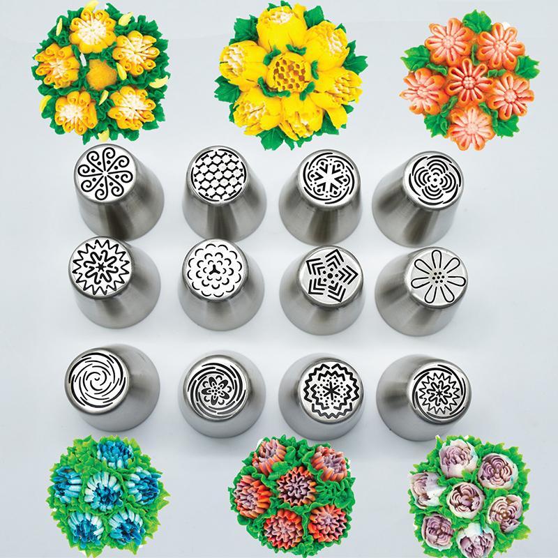 13pcs Russian Tulip Icing Piping Nozzles Stainless Steel Leaf Flower Cream Pastry Tip Kitchen Cupcake Cake Decorating Tools