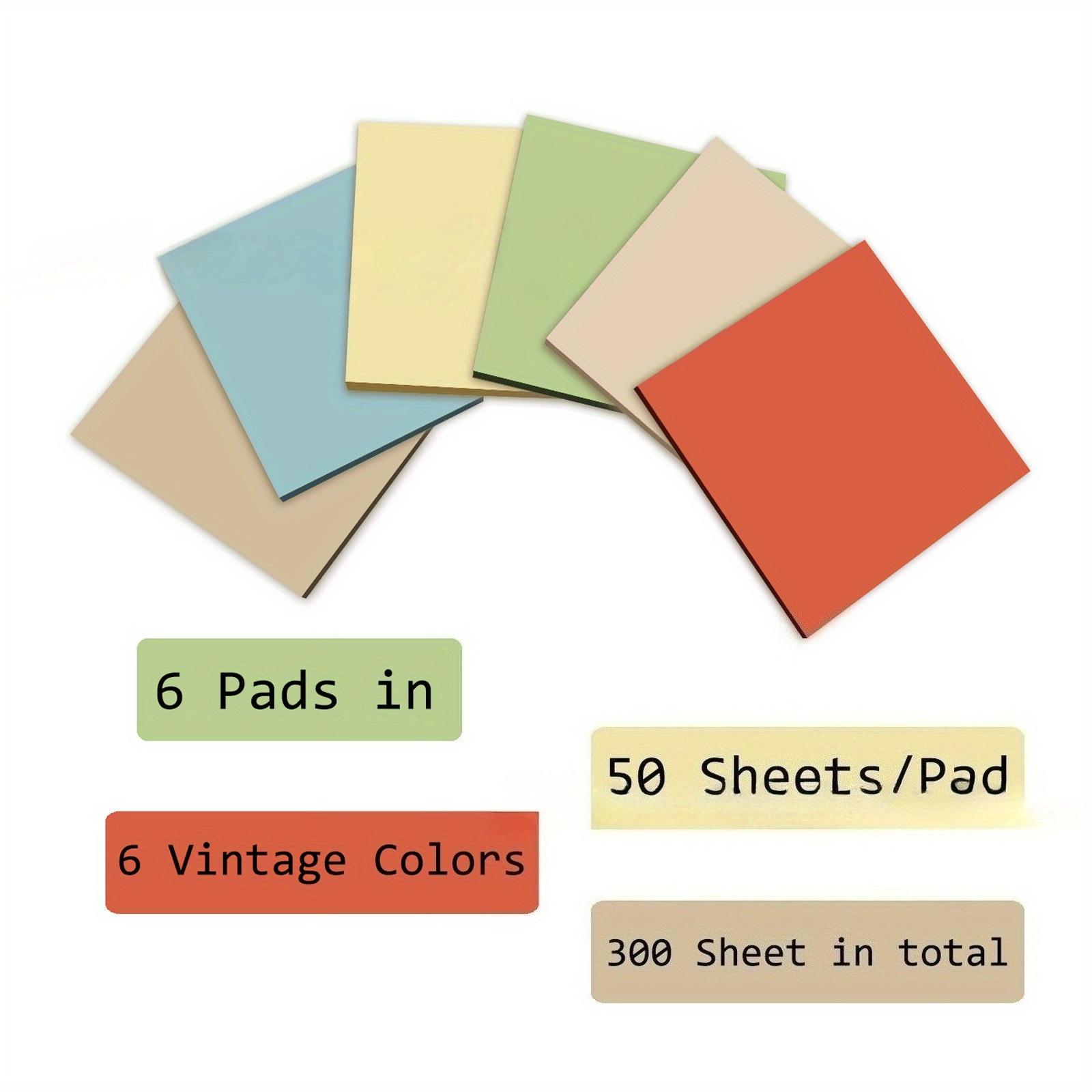 

sticky note, Set of 6 Pads Featuring 50 Self-Adhesive Notes in Vintage Colors, Ideal for Home, Office, And Journaling. cute