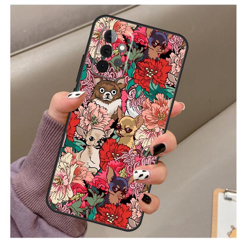 Chihuahua Face Floral Dog Case For Samsung Galaxy A33 A13 A53 A34 A54 A14 A15 A16 A26 A36 A56 A12 A32 A52 A06 A35 A55