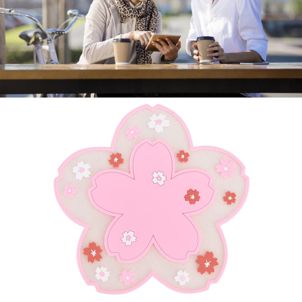 Flower Pattern Coasters Heat Insulation Coaster AntiSlip Cup Mats Tabletop   Prevent Furniture Damage(Pink )