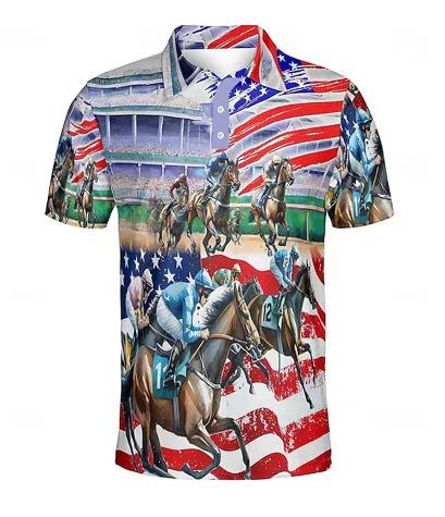 Horse Racing 3D Printed Men's Polo Shirt 2025 New Fashion Button Lapel Short Sleeve Top Summer Marseille