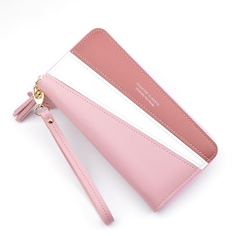 Women's Long Zip Wallet – Korean Style Color Block Clutch with Large Capacity Coin Purse and Phone Pocket