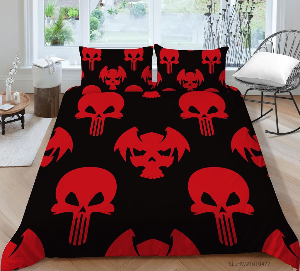 Skull Head Printed Bedding Single Double Bed Full Size Personalized Dark Pattern Pillowcase and Quilt Cover 2 or 3 Comfortable Home Decoration