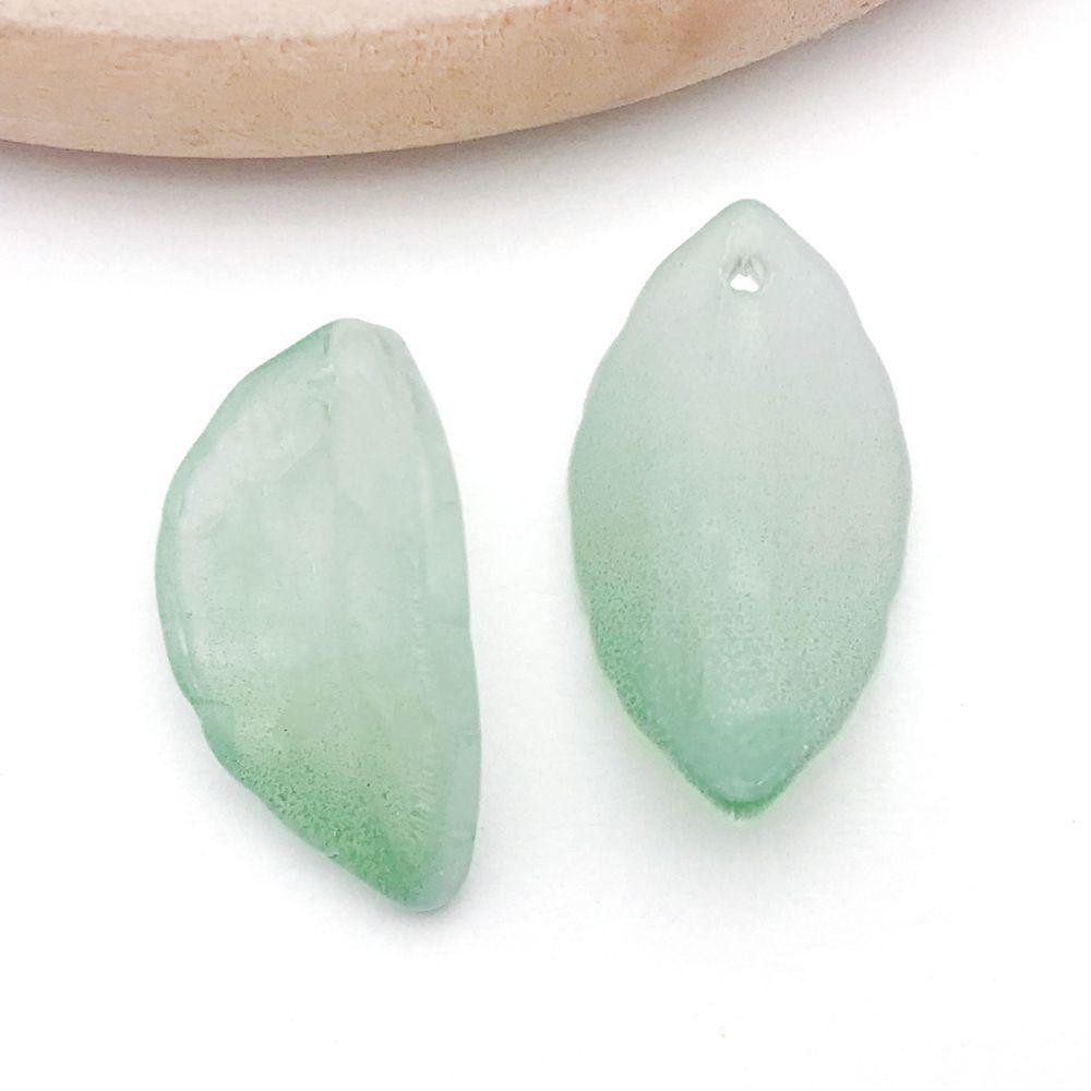 Set of 20 Green Transparent Faux Glass Leaf Pendants for DIY Bracelets, Necklaces, and Video Accessories.