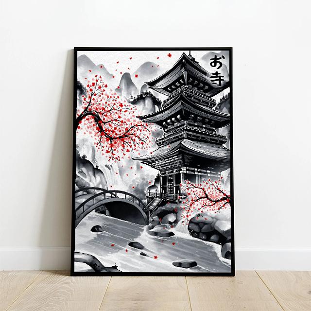 Japanese Ink Wash Painting, Torii, Crane, Samurai Geisha, Koi Carp, Art Canvas Prints, Wall Art, Home Decor Mural
